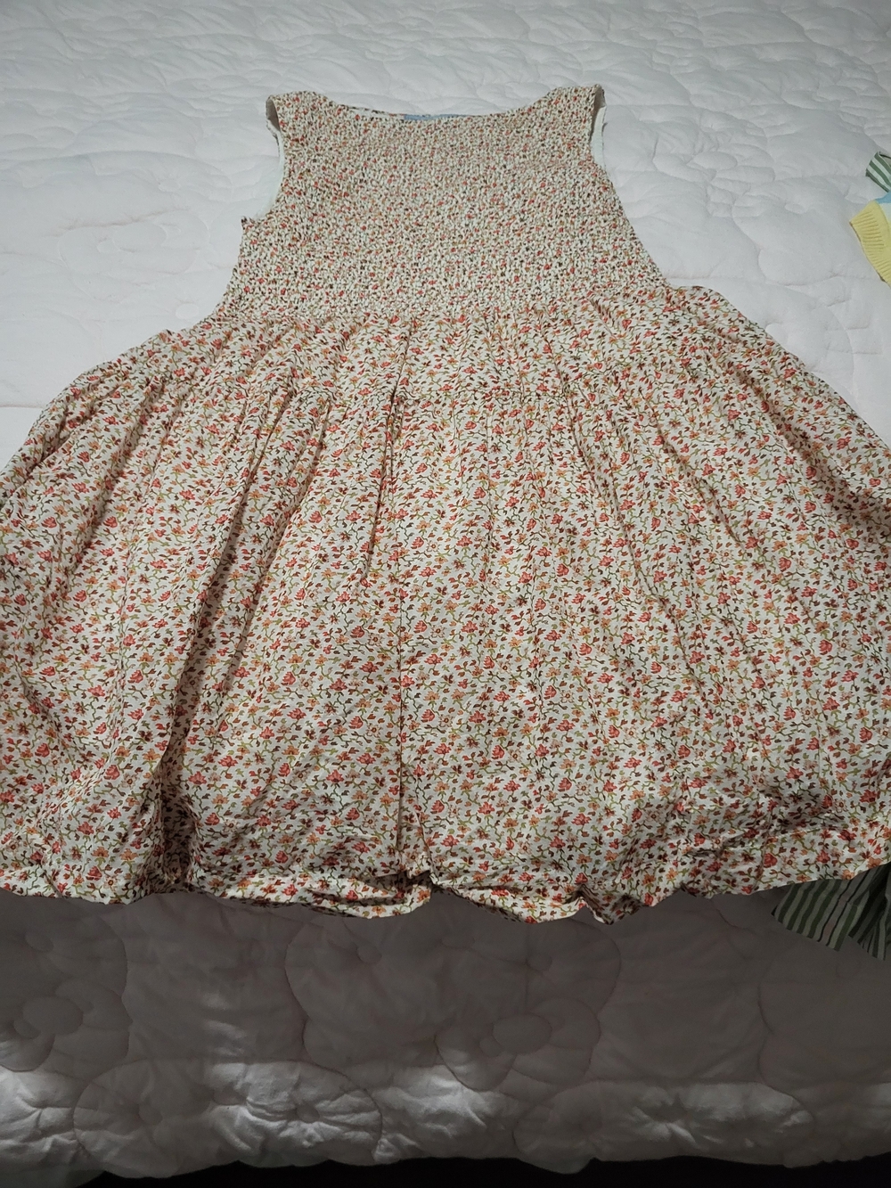 Hill House Floral Cream and Rust Smocked Waist Women's Dress